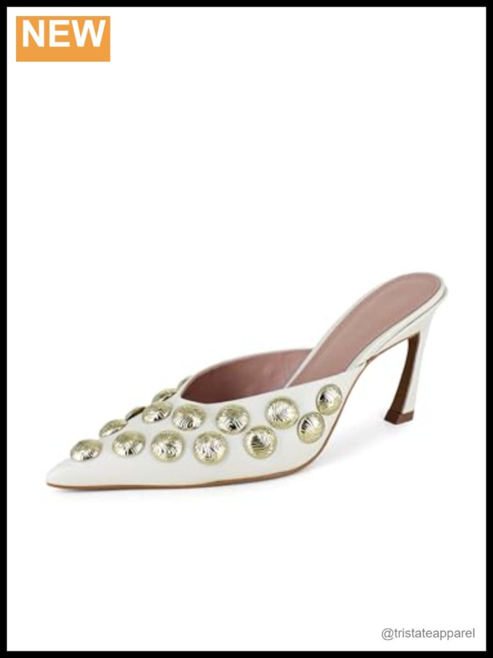Pointed Toe Leather Heeled Mule with Stud Detailing